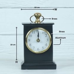 Black Pottery Coated Aluminium Desk Clock | Brass Accents, Classic Style | Handmade Tabletop Decor Gift - Image 8