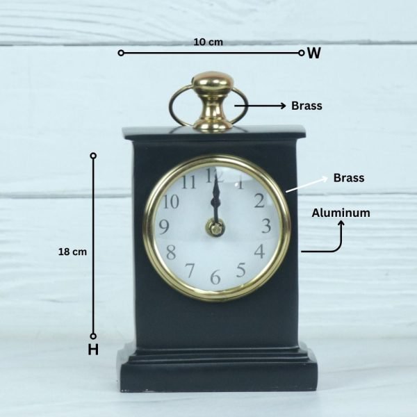 Black Pottery Coated Aluminium Desk Clock | Brass Accents, Classic Style | Handmade Tabletop Decor Gift - Image 8