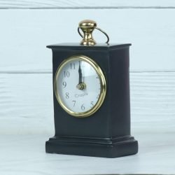Black Pottery Coated Aluminium Desk Clock | Brass Accents, Classic Style | Handmade Tabletop Decor Gift - Image 7