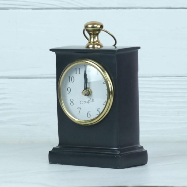 Black Pottery Coated Aluminium Desk Clock | Brass Accents, Classic Style | Handmade Tabletop Decor Gift - Image 7