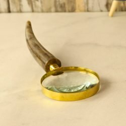 Horn Shaped Handle Magnifier | Shiny Brass, Clear Lens | Rustic Reading Aid & Desk Gift - Image 5