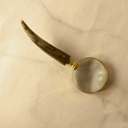 Horn Shaped Handle Magnifier | Shiny Brass, Clear Lens | Rustic Reading Aid & Desk Gift - Image 3