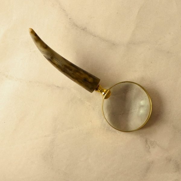 Horn Shaped Handle Magnifier | Shiny Brass, Clear Lens | Rustic Reading Aid & Desk Gift - Image 3
