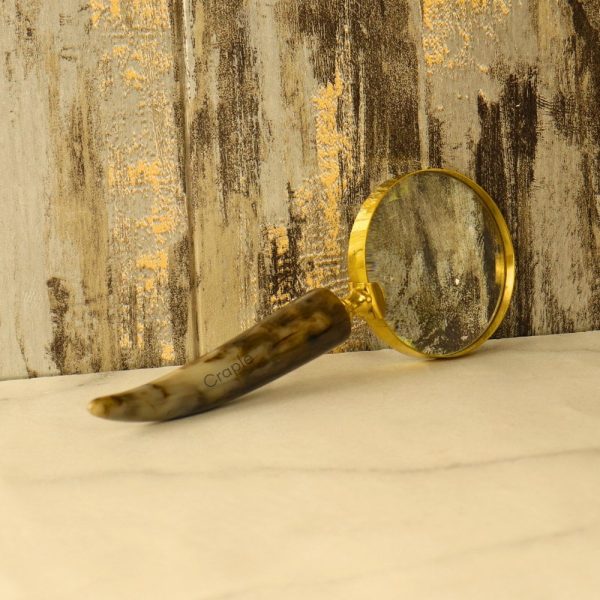 Horn Shaped Handle Magnifier | Shiny Brass, Clear Lens | Rustic Reading Aid & Desk Gift - Image 2