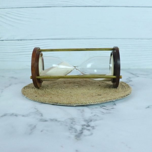 Classic Handmade 3-Minute Sand Timer | Wood & Shiny Brass, White Sand, Classic Design | Elegant Desk Decor & Gift - Image 3