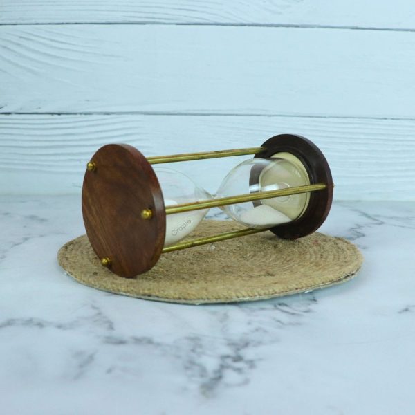 Classic Handmade 3-Minute Sand Timer | Wood & Shiny Brass, White Sand, Classic Design | Elegant Desk Decor & Gift - Image 2