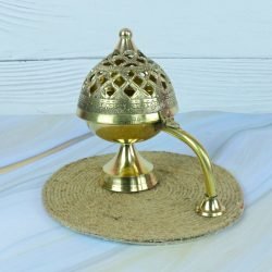 Brass Loban Dani | Ornate Cutout Lid, Engraved Detail | Incense Burner for Home Fragrance & Spiritual Decor - Image 4