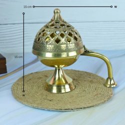 Brass Loban Dani | Ornate Cutout Lid, Engraved Detail | Incense Burner for Home Fragrance & Spiritual Decor - Image 5