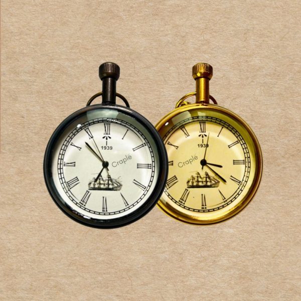 1939 Brass Pocket Watch | Miyota Movement, Nautical Ship Dial, Chain | Vintage Inspired Timepiece Gift - Image 1