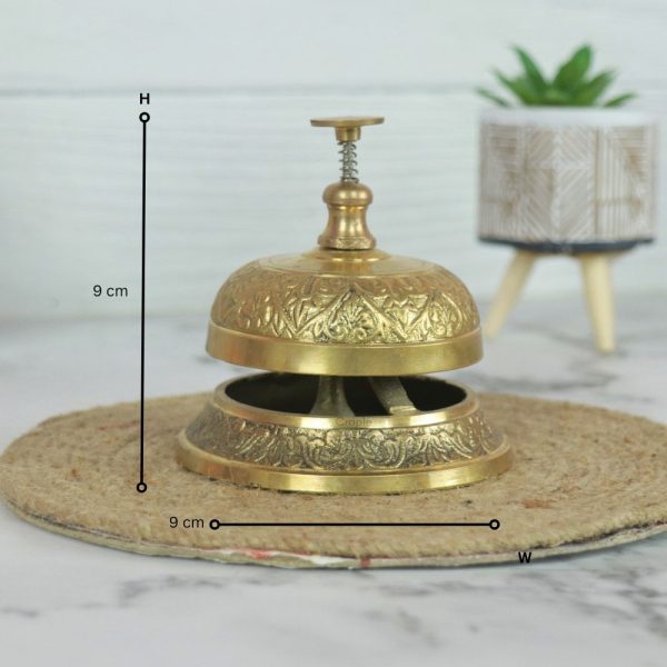 Ornate Brass Service Bell | Embossed Design, Push-Down Ring | Desk, Counter & Hotel Use - Image 6