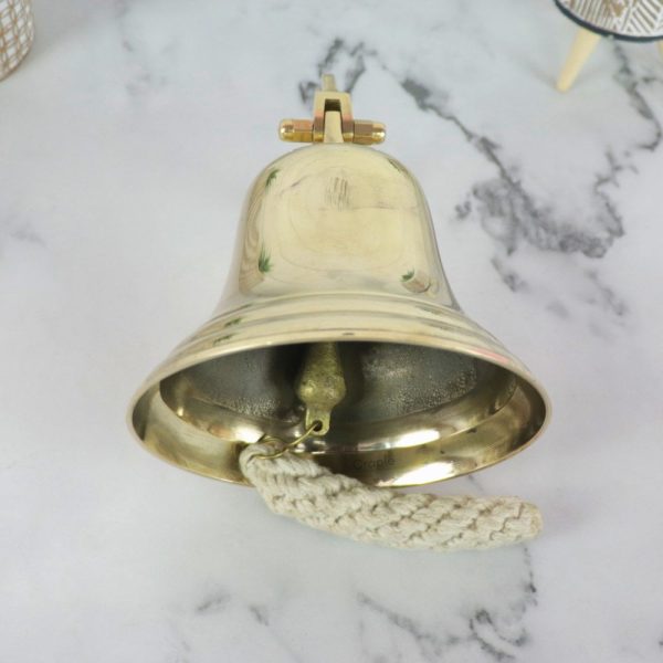 Brass Nautical Ship Bell | Medium Size, Wall Mount, Rope Lanyard | Loud Clear Tone, Coastal Decor & Boating Gift - Image 2