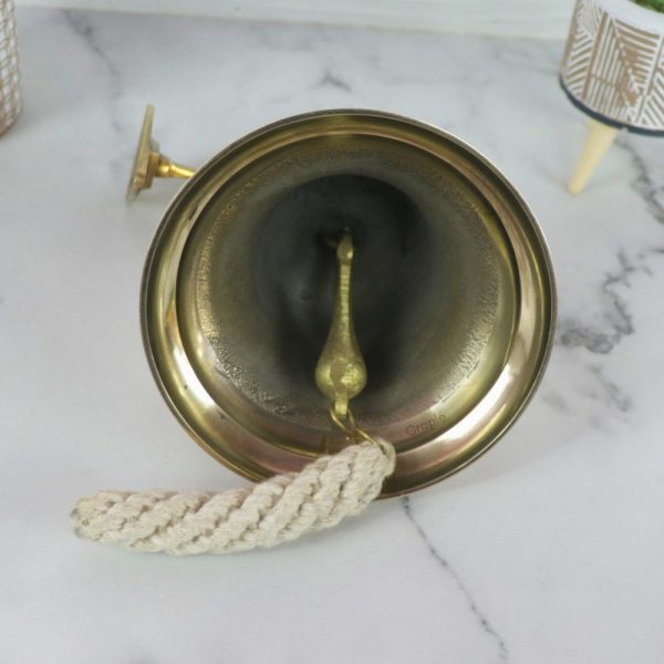 Brass Nautical Ship Bell | Medium Size, Wall Mount, Rope Lanyard | Loud Clear Tone, Coastal Decor & Boating Gift - Image 3