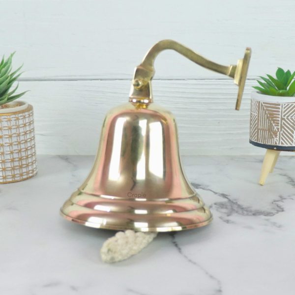 Brass Nautical Ship Bell | Medium Size, Wall Mount, Rope Lanyard | Loud Clear Tone, Coastal Decor & Boating Gift - Image 4