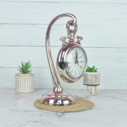 Hanging Stopwatch Style Nickel Aluminium Desk Clock | Handcrafted, Roman Numerals | Franklin & Murphy Inspired Decor - Image 2