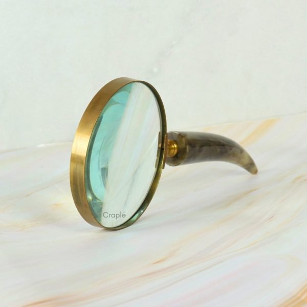 Curved Horn Handle Magnifier | Shiny Brass, Clear Lens | Rustic Reading Aid & Elegant Desk Gift - Image 3