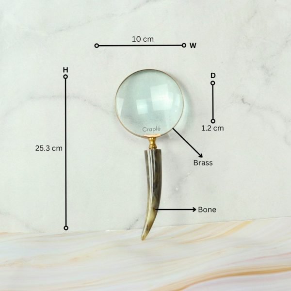 Curved Horn Handle Magnifier | Shiny Brass, Clear Lens | Rustic Reading Aid & Elegant Desk Gift - Image 6