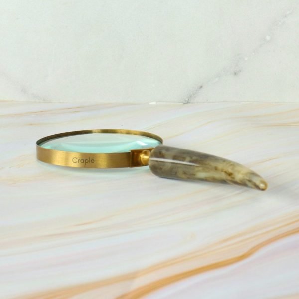 Curved Horn Handle Magnifier | Shiny Brass, Clear Lens | Rustic Reading Aid & Elegant Desk Gift - Image 4