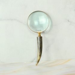 Curved Horn Handle Magnifier | Shiny Brass, Clear Lens | Rustic Reading Aid & Elegant Desk Gift - Image 2