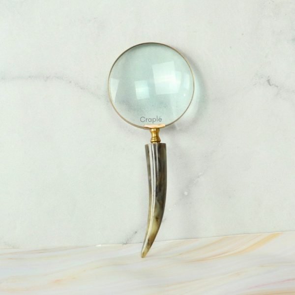 Curved Horn Handle Magnifier | Shiny Brass, Clear Lens | Rustic Reading Aid & Elegant Desk Gift - Image 2