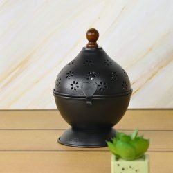 Black Iron Loban Dani Incense Burner | Wooden Handle, Cutout Lid | Home Fragrance & Ritual Use - Image 4