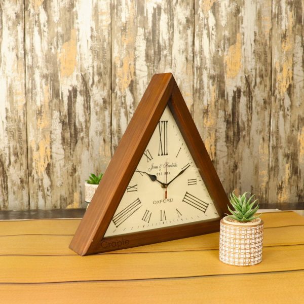 Triangle Antique Wooden Clock | Jones & Hendricks Oxford Style, Roman Numerals | Large Desk & Wall Decor Gift - Image 5