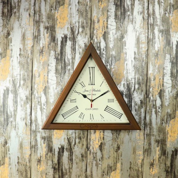 Triangle Antique Wooden Clock | Jones & Hendricks Oxford Style, Roman Numerals | Large Desk & Wall Decor Gift - Image 3
