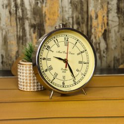 Dual Numeral Nickel Aluminium Desk Clock | Mad Over Decor London Style, Vintage Shape | Handcrafted Tabletop Decor - Image 3