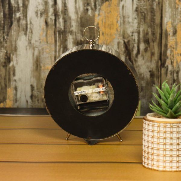 Dual Numeral Nickel Aluminium Desk Clock | Mad Over Decor London Style, Vintage Shape | Handcrafted Tabletop Decor - Image 4