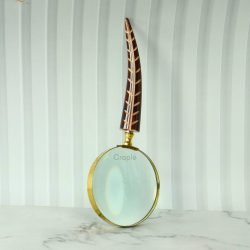 Carved Feather Handle Brass Magnifier | Shiny Finish, Clear Lens | Elegant Reading Tool & Nature Decor Gift - Image 3