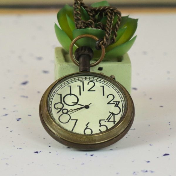Quirky Artistic Numerals Pocket Watch | Antique Brass, Handcrafted, Miyota Movement, Chain Included | Unique Timepiece Gift - Image 4