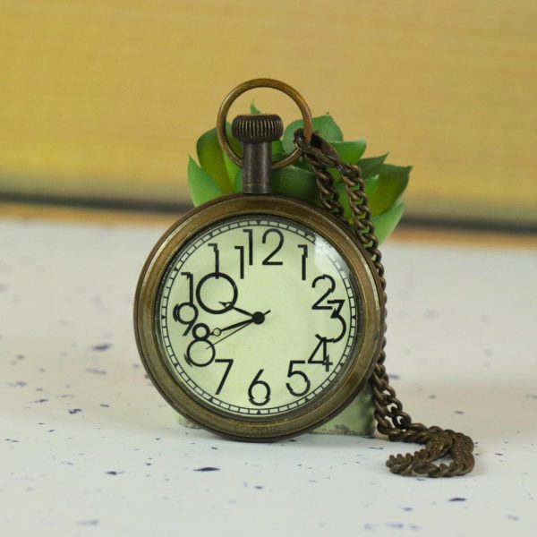 Quirky Artistic Numerals Pocket Watch | Antique Brass, Handcrafted, Miyota Movement, Chain Included | Unique Timepiece Gift - Image 2
