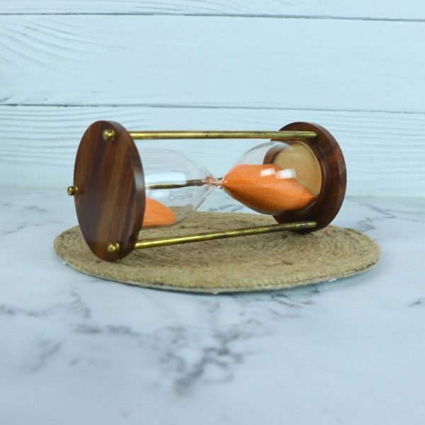 Nautical Marine Handcrafted 5 Minutes Brass & Wood Hourglass | Orange - Image 4