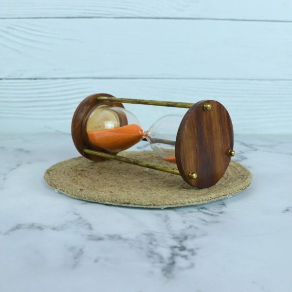 Nautical Marine Handcrafted 5 Minutes Brass & Wood Hourglass | Orange - Image 2