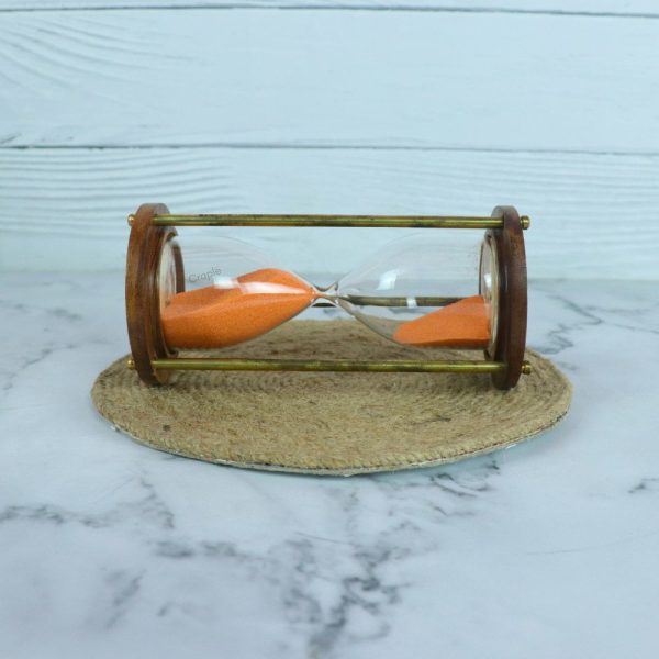 Nautical Marine Handcrafted 5 Minutes Brass & Wood Hourglass | Orange - Image 3