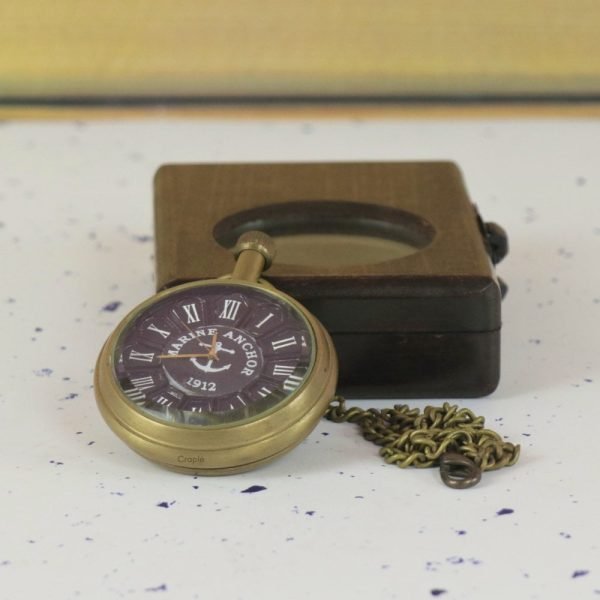 Marine Anchor 1912 Pocket Watch | Antique Brass, Handcrafted, Miyota Movement, Roman Numerals & Chain | Nautical Timepiece Gift - Image 2