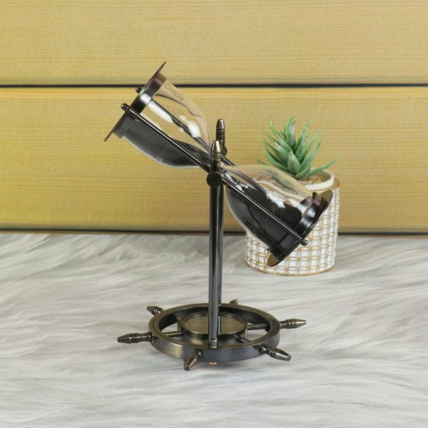 Decorative 20 cm Brass Hourglass Antique Black, Compass, and Rotation - Image 2