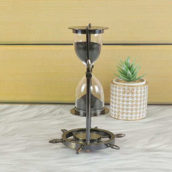 Decorative 20 cm Brass Hourglass Antique Black, Compass, and Rotation - Image 3