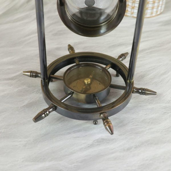 Decorative 20 cm Brass Hourglass Antique Black, Compass, and Rotation - Image 5