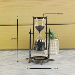 Decorative 20 cm Brass Hourglass Antique Black, Compass, and Rotation - Image 6