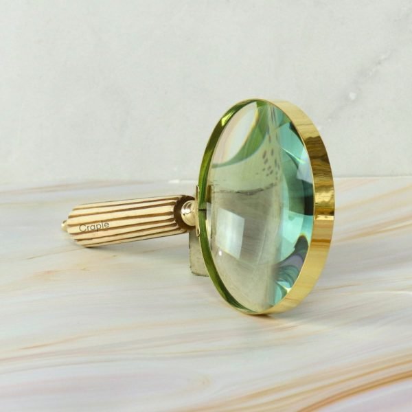 Fluted Striped Handle Magnifier | Shiny Brass, Clear Lens | Elegant Reading Aid & Desk Decor - Image 3