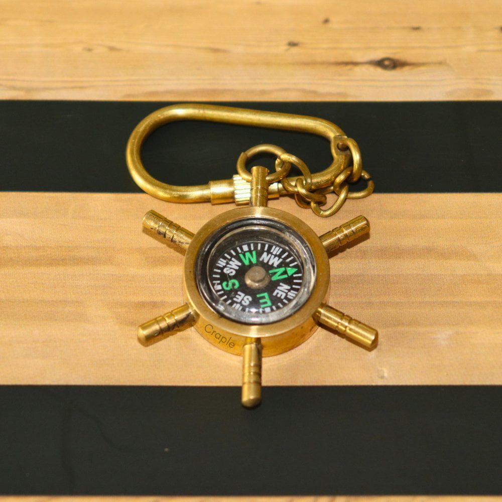 Small and Stunning Vintage Shipwheel Compass Keychain