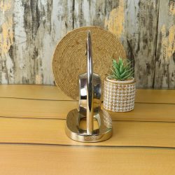 Hanging Silver Aluminium Desk Clock | Arch Frame, Leather Strap Detail | Modern Tabletop Decor & Gift - Image 2