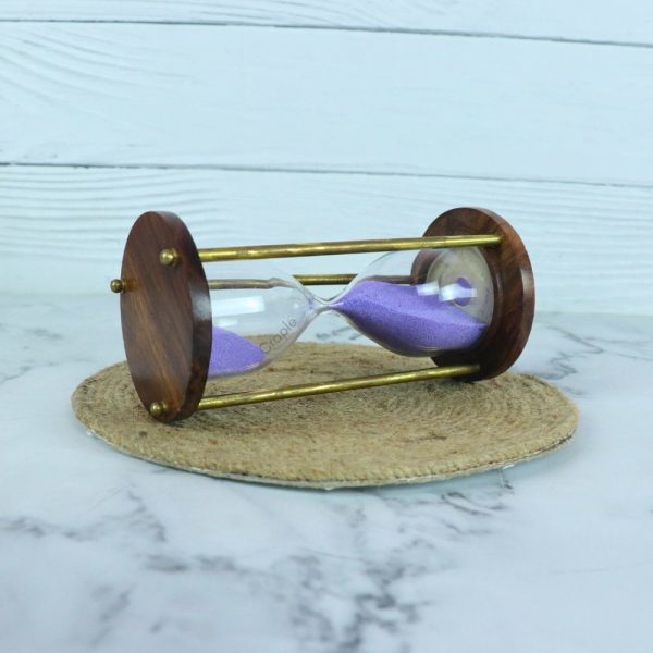Vintage Brass & Wood 5 Min Hourglass | Sky Blue - Image 3