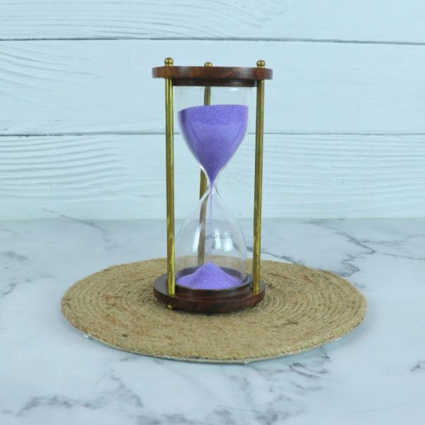 Vintage Brass & Wood 5 Min Hourglass | Sky Blue - Image 1