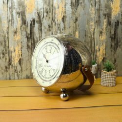 Globe-Shaped Nickel Steel Table Clock | Etched Map Detail, Leather Handle | Worldly Desk Decor & Unique Gift - Image 3