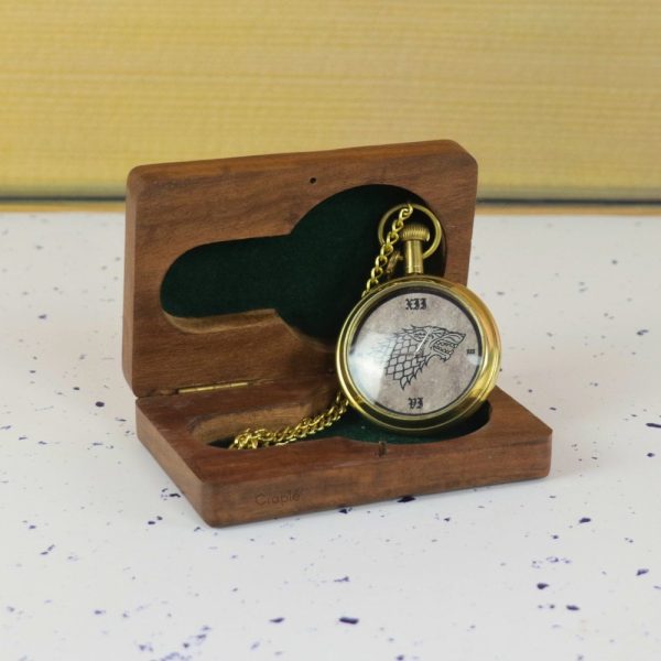 Game of Thrones Direwolf Sigil Pocket Watch | Shiny Brass , Handcrafted, Miyota Movement, Roman Numerals & Chain | Inspired Timepiece Gift - Image 2