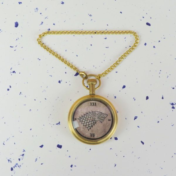 Game of Thrones Direwolf Sigil Pocket Watch | Shiny Brass , Handcrafted, Miyota Movement, Roman Numerals & Chain | Inspired Timepiece Gift - Image 6