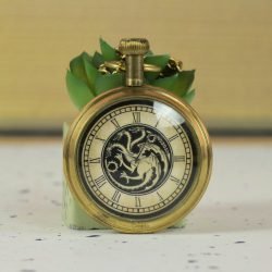 Dragon Motif Dial Pocket Watch | Shiny Brass, Miyota Movement, Roman Numerals & Chain | Fantasy Inspired Timepiece Gift - Image 2