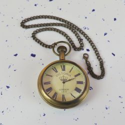 Victoria London 1915 Pocket Watch | Antique Brass, Miyota Movement, Crown Motif & Chain | Royal Inspired Timepiece Gift - Image 3