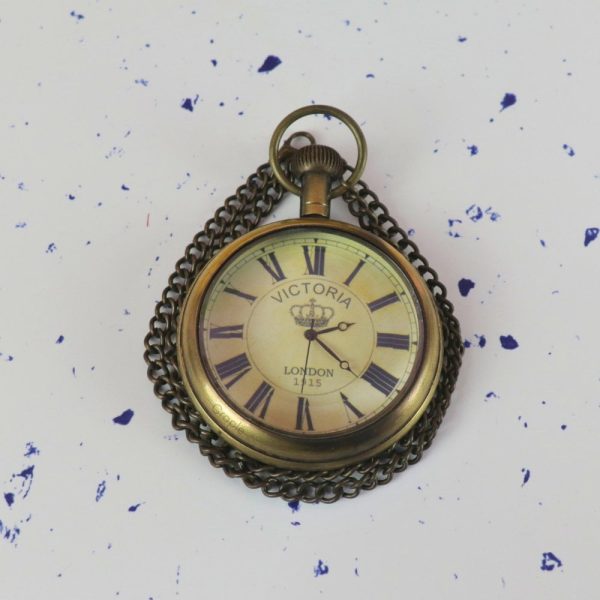 Victoria London 1915 Pocket Watch | Antique Brass, Miyota Movement, Crown Motif & Chain | Royal Inspired Timepiece Gift - Image 4
